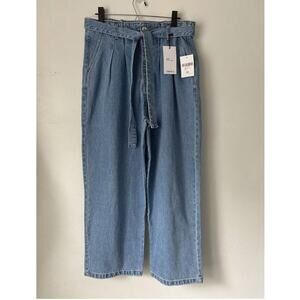 Forever 21 Light Wash Wide Leg Jeans Womens 31 High Waist Paper Bag